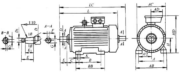 YZR2系列起重及冶金用繞線(xiàn)轉(zhuǎn)子三相異步電動(dòng)機(jī)外形尺寸
